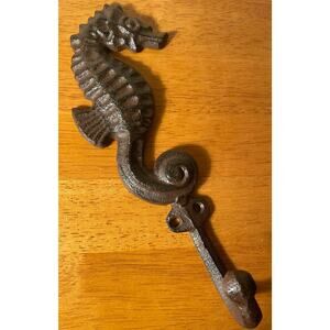 Seahorse Wall Hook Cast Iron Nautical Beach House Coastal Rustic Towel Hanger